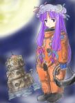  1girl alternate_costume expressionless full_body full_moon gagawa_ichi looking_at_viewer mob_cap moon night patchouli_knowledge purple_hair silent_sinner_in_blue solo spacesuit standing touhou 