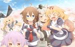  &gt;_&lt; 6+girls ahoge amatsukaze_(kantai_collection) black_hair blonde_hair blue_eyes braid breasts brown_eyes brown_hair gloves hair_ornament hairclip highres kantai_collection kuma_(kantai_collection) long_hair looking_at_viewer miyamaru multiple_girls personification pink_hair red_eyes rensouhou-chan rensouhou-kun ribbon school_uniform serafuku shigure_(kantai_collection) shimakaze_(kantai_collection) short_hair single_braid tama_(kantai_collection) yuudachi_(kantai_collection) 