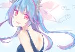  1girl blue_hair breasts hair_ribbon i-19_(kantai_collection) kafunshou kantai_collection long_hair personification red_eyes ribbon school_swimsuit solo star star-shaped_pupils swimsuit symbol-shaped_pupils twintails 