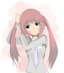 1girl arms_up hairdressing long_hair looking_away original pink_hair solo twintails very_long_hair yashiro_(tutinoyashiro) 
