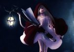  1girl cape dress holding lantern long_hair looking_at_viewer original smile solo standing toro_(kanoko87) white_dress 