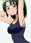  1girl armpits arms_behind_head breasts green_eyes green_hair long_hair manji_(tenketsu) midorikawa_nao ponytail precure school_swimsuit smile_precure! solo swimsuit 