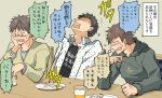  3boys alcohol beer chopsticks comic drunk food glass glasses kantai_collection multiple_boys suetake_(kinrui) translated 