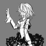  1girl character_request dress expressionless gagawa_ichi h long_sleeves looking_away lowres monochrome nichoume_rojiura_tantei_kitan short_hair solo stitches torn_clothes 