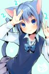  1girl animal_ears blue_eyes blue_hair cat_ears cat_tail onka original short_hair solo tail usashiro_mani 