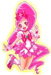  1girl boots bow cure_blossom earrings hair_bow hanasaki_tsubomi heartcatch_precure! jewelry long_hair magical_girl nail_polish open_mouth pink_eyes pink_hair ponytail precure ramune02 ribbon skirt smile solo 