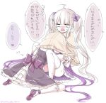  2girls bobby_socks kneehighs long_hair mary_janes multiple_girls open_mouth original purple_hair shoes silver_hair socks thigh-highs translation_request tsukikage_nemu twintails wavy_mouth 