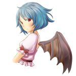  1girl bat_wings blue_hair dress ellipsis_(mitei) expressionless no_hat puffy_short_sleeves puffy_sleeves red_eyes remilia_scarlet short_hair short_sleeves simple_background touhou white_background wings 