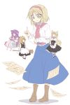  alice_margatroid animal_ears apron black_dress black_shoes blonde_hair book boots bowtie braid broom broom_riding brown_boots capelet cat_ears dress flying_paper green_eyes headwear_removed kemonomimi_mode kirisame_marisa long_dress long_hair long_sleeves looking_at_another looking_away maid_apron mary_janes no_hat paper papers patchouli_knowledge pointing pointing_up purple_hair reading satou_kibi scarf shanghai_doll shoes short_hair simple_background single_braid sitting touhou very_long_hair 