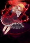  1girl ascot blonde_hair blood bloody_hair blouse disembodied_head frilled_skirt frills hair_ribbon highres holding_head jakonnu red_eyes ribbon rumia short_hair skirt smile touhou vest 