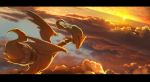  clouds frown no_humans pokemon pokemon_(game) pokemon_bw reshiram sunset tuooneo wings 