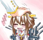  1boy 1girl admiral_(kantai_collection) ahoge bare_shoulders brown_hair detached_sleeves double_bun hairband headgear japanese_clothes kantai_collection kongou_(kantai_collection) long_hair ninomae nontraditional_miko patting_head personification solo_focus translated 
