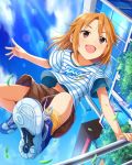  1girl artist_request brown_hair idolmaster idolmaster_cinderella_girls long_hair official_art solo tennis_shoes violet_eyes yuuki_haru 