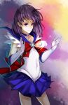  1girl bishoujo_senshi_sailor_moon blue_skirt bow brooch chico907 choker elbow_gloves expressionless gloves jewelry magical_girl multicolored_background purple_hair ribbon sailor_collar sailor_saturn short_hair skirt solo tiara tomoe_hotaru violet_eyes white_gloves 