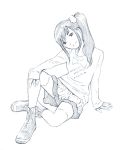  1girl boots monochrome original ponytail sketch skirt solo yoshitomi_akihito 