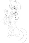  animal_ears borrowed_character breast_hold breasts cat_ears cat_tail cropped_legs fang fingerless_gloves gloves grandmastag large_breasts leotard low_twintails mask monochrome original short_hair short_twintails sketch snowy_(ducky) superhero tail thigh-highs twintails 