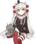  1girl amatsukaze_(kantai_collection) brown_eyes garter_straps kantai_collection kou_mashiro long_hair looking_at_viewer personification rensouhou-kun school_uniform serafuku silver_hair simple_background thigh-highs twintails two_side_up 