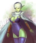  1girl alien breasts cape cleavage dragon_ball dragon_ball_z genderswap green_skin large_breasts leotard meto31 piccolo pointy_ears red_eyes solo thighhighs turban 