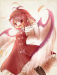  1girl animal_ears arinu bird_wings brown_dress dress feathers hat long_sleeves looking_at_viewer mystia_lorelei open_mouth pink_eyes pink_hair shirt smile solo touhou wings 