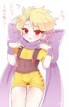  1boy age_regression amazu_(tokyo) blonde_hair blush bow child dio_brando jojo_no_kimyou_na_bouken red_eyes scarf shorts solo translated younger 