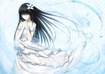  1girl absurdres bare_shoulders black_hair checkered checkered_background closed_eyes dress hands_clasped highres kauto long_hair original solo very_long_hair 