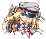  1girl bismarck_(kantai_collection) blonde_hair blue_eyes chibi gloves hat kantai_collection long_hair lowres open_mouth personification rei_(rei&#039;s_room) revision solo white_background 