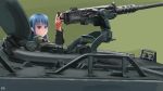  1girl absurdres armored_personnel_carrier armored_vehicle asanaru_noshouchou blue_eyes blue_hair browning_m2 dated highres looking_at_viewer m113 military signature smile solo uniform vehicle 