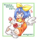  1girl blue_eyes blue_hair eiko_carol final_fantasy final_fantasy_ix flower hair_ribbon heart horn lowres moogle ribbon smile wings 