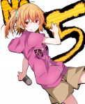  1girl :q blonde_hair graffiti highres hoodie kagerou_project red_eyes shichouson short_hair side_ponytail solo spray_can tongue 