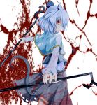  1girl absurdres animal_ears blood blood_splatter dowsing_rod grey_hair highres mo-a-i mouse_ears mouse_tail nazrin red_eyes short_hair skirt smile tail touhou 