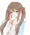  1girl blush brown_hair food hiro_(hirohiro31) ice_cream long_hair original simple_background solo twintails white_background 
