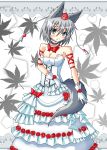  1girl animal_ears bare_shoulders blush breasts cleavage dress fang gloves hat inubashiri_momiji open_mouth red_eyes tagme tail tokin_hat touhou wedding_dress wolf_ears wolf_tail 