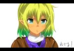  1girl :t blonde_hair bust green_eyes key_(a30013001) letterboxed looking_at_viewer mizuhashi_parsee pointy_ears pout scarf short_hair simple_background solo tears touhou white_background 