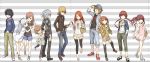  accelerator alternate_costume alternate_hairstyle artist_request brown_hair casual cellphone green_eyes haimura_kiyotaka hamazura_shiage hat height_chart highres index kakine_teitoku kamijou_touma kinuhata_saiai misaka_mikoto musujime_awaki phone shirai_kuroko standing to_aru_majutsu_no_index twintails 