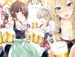  6+girls :d ^_^ alcohol alternate_costume alternate_hairstyle apron bar bar_maid bare_shoulders beer beer_mug bismarck_(kantai_collection) blonde_hair blush braid breasts brown_hair cleavage closed_eyes corset dirndl jun&#039;you_(kantai_collection) kaga_(kantai_collection) kantai_collection long_hair maid_headdress multiple_girls naka_(kantai_collection) natsupa no_hat oktoberfest open_mouth plaid short_hair silver_hair smile traditional_clothes twin_braids z1_leberecht_maass_(kantai_collection) z3_max_schultz_(kantai_collection) zuikaku_(kantai_collection) 