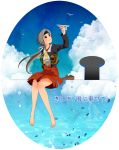  1girl bird chitose_(kantai_collection) clouds jetty kamui_setsuna kantai_collection paper_airplane pier short_hair sitting sky smile 