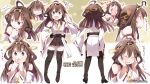  1girl ahoge blue_eyes boots brown_hair character_name expressions heart kantai_collection kitahara_tomoe_(kitahara_koubou) kongou_(kantai_collection) nontraditional_miko smile sweatdrop tears thigh_boots thighhighs 