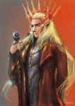  1boy blonde_hair blue_eyes crown dated elf kadej long_hair lord_of_the_rings male pointy_ears signature solo staff the_hobbit thranduil 