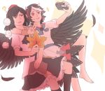  2girls ? black_hair bracelet camera dress feathered_wings feathers frilled_skirt frills grin hat horns jewelry kijin_seija mefomefo multicolored_hair multiple_girls red_eyes role_reversal self_shot shameimaru_aya shirt short_hair skirt smile sweat tokin_hat touhou v wings 