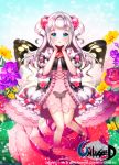  1girl aile_(crossroads) blue_eyes blush butterfly_wings character_request dress flower hand_on_own_cheek long_hair looking_at_viewer navel open_mouth panties puffy_sleeves rose see-through short_sleeves solo underwear unleashed white_hair wings 
