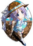  1girl blue_eyes dress hat highres hiiragi_tsukasa looking_up lucky_star purple_hair rindou_(awoshakushi) shadow short_hair 