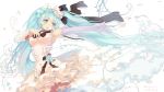  1girl aqua_eyes aqua_hair bzerox elbow_gloves gloves hatsune_miku highres open_mouth outstretched_arm ribbon ruffled_dress ruffled_skirt single_glove solo twintails vocaloid 
