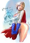  blonde_hair blossom_(ppg) cape cleavage_cutout dc_comics gloves highres katou_teppei lips one_eye_closed power_girl short_hair wink 