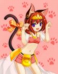  1girl animal_ears cat_ears cat_tail highres looking_at_viewer navel open_mouth paw_pose paw_print playjoe2005 shikihime_zoushi short_hair smile solo tail tail_bow violet_eyes 