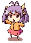  1girl ahoge chibi hair_ribbon kukku miyauchi_renge non_non_biyori open_mouth purple_hair redhead ribbon simple_background solo tagme triangle_mouth twintails 