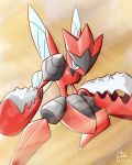  blue_eyes claws dated horns insect_wings madsword mega_pokemon multiple_wings no_humans pokemon pokemon_(creature) pokemon_(game) pokemon_xy scizor signature solo wings 