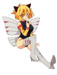  animal_ears blonde_hair boots breasts detached_sleeves facial_mark high_heels ninjask personification pokemon pokemon_(game) rdim6gr8 red_eyes short_hair thigh-highs thigh_boots wings 