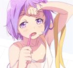  1girl brushing_teeth hayyan hiiragi_tsukasa lucky_star purple_hair short_hair solo toothbrush violet_eyes 