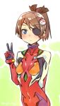  1girl arm_behind_back blue_eyes bodysuit brown_hair cosplay covered_navel evangelion:_3.0_you_can_(not)_redo eyepatch hair_ornament kantai_collection namesake neon_genesis_evangelion nonco plugsuit ponytail rebuild_of_evangelion rough shikinami_(kantai_collection) shikinami_asuka_langley shikinami_asuka_langley_(cosplay) solo souryuu_asuka_langley standing v 