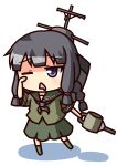  1girl black_hair braid chibi drooling hands_on_own_face kantai_collection kitakami_(kantai_collection) kukku one_eye_closed school_uniform serafuku simple_background solo tagme tears triangle_mouth violet_eyes white_background wink 